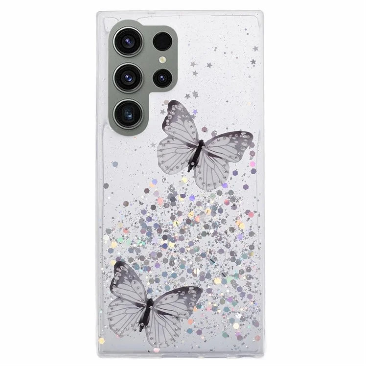 AW Series For Samsung Galaxy S24 Ultra TPU+PVC Case Sparkle Epoxy Big Rear Lens Hole Phone Back Shell