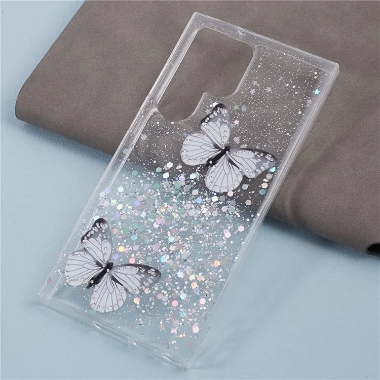 AW Series For Samsung Galaxy S24 Ultra TPU+PVC Case Sparkle Epoxy Big Rear Lens Hole Phone Back Shell