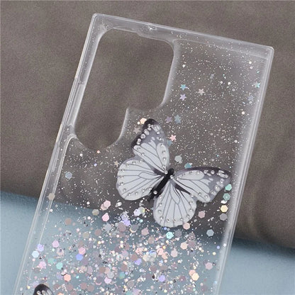 AW Series For Samsung Galaxy S24 Ultra TPU+PVC Case Sparkle Epoxy Big Rear Lens Hole Phone Back Shell