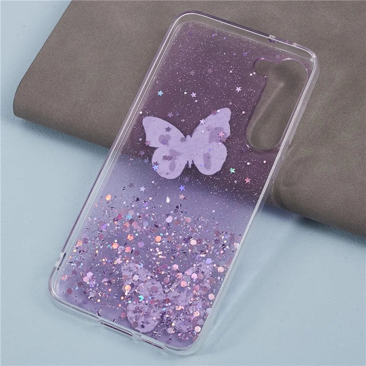 AW Series For Samsung Galaxy S24 Case TPU+PVC Sparkle Epoxy Butterfly Decor Cover with Big Rear Lens Hole