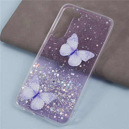 AW Series For Samsung Galaxy S24 Case TPU+PVC Sparkle Epoxy Butterfly Decor Cover with Big Rear Lens Hole