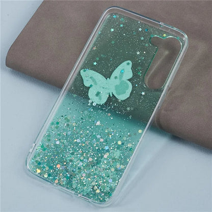 AW Series For Samsung Galaxy S24 Case TPU+PVC Sparkle Epoxy Butterfly Decor Cover with Big Rear Lens Hole