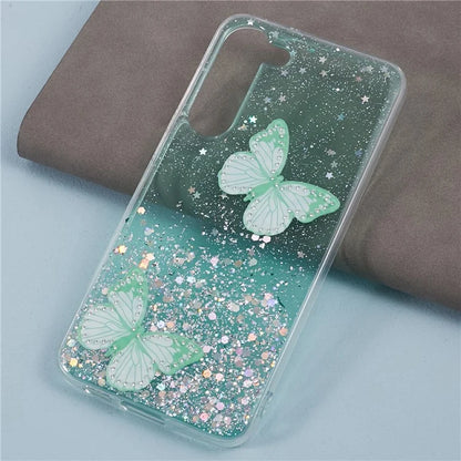 AW Series For Samsung Galaxy S24 Case TPU+PVC Sparkle Epoxy Butterfly Decor Cover with Big Rear Lens Hole