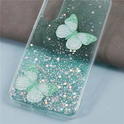 AW Series For Samsung Galaxy S24 Case TPU+PVC Sparkle Epoxy Butterfly Decor Cover with Big Rear Lens Hole