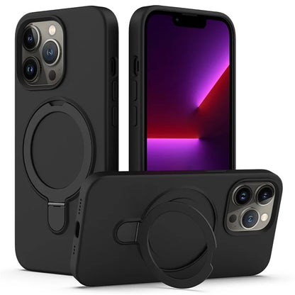 For iPhone 13 Pro Max Magnetic Case Ring Kickstand PC + Silicone Phone Cover