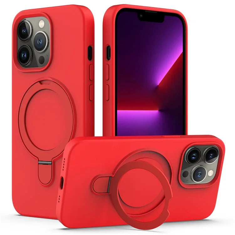 For iPhone 13 Pro Max Magnetic Case Ring Kickstand PC + Silicone Phone Cover