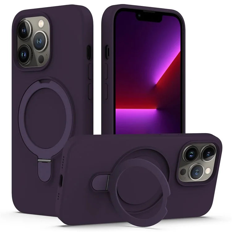 For iPhone 13 Pro Max Magnetic Case Ring Kickstand PC + Silicone Phone Cover