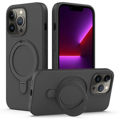 For iPhone 13 Pro Max Magnetic Case Ring Kickstand PC + Silicone Phone Cover Grey