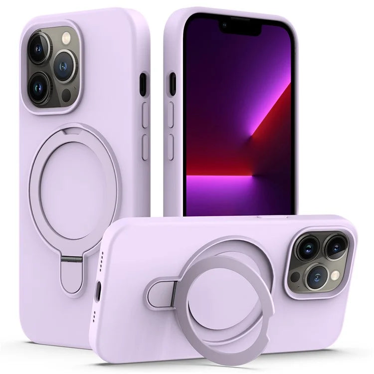 For iPhone 13 Pro Max Magnetic Case Ring Kickstand PC + Silicone Phone Cover