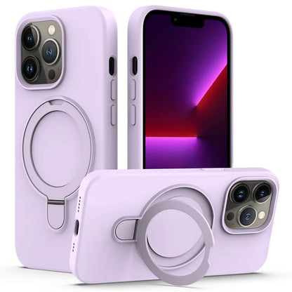 For iPhone 13 Pro Max Magnetic Case Ring Kickstand PC + Silicone Phone Cover