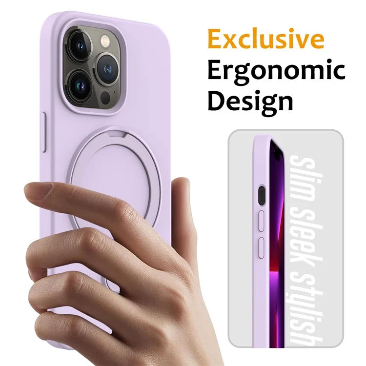 For iPhone 13 Pro Max Magnetic Case Ring Kickstand PC + Silicone Phone Cover