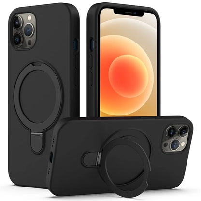 For iPhone 12 Pro Max Magnetic Case PC + Silicone Cover with Ring Kickstand