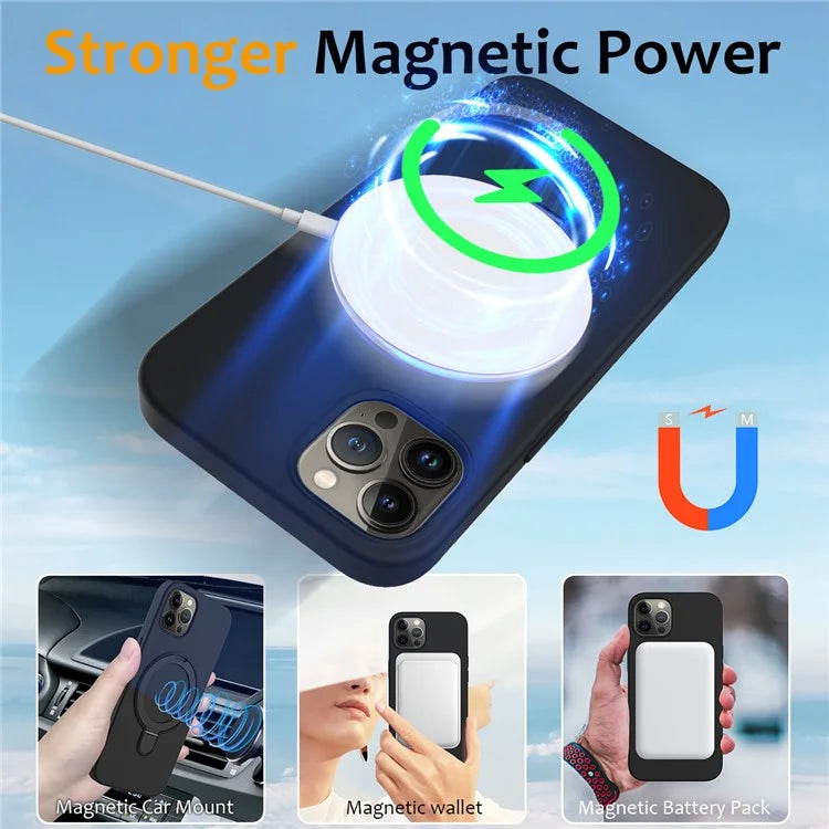 For iPhone 12 Pro Max Magnetic Case PC + Silicone Cover with Ring Kickstand