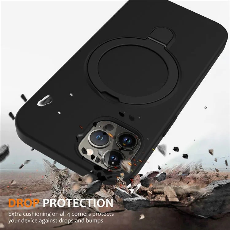 For iPhone 12 Pro Max Magnetic Case PC + Silicone Cover with Ring Kickstand