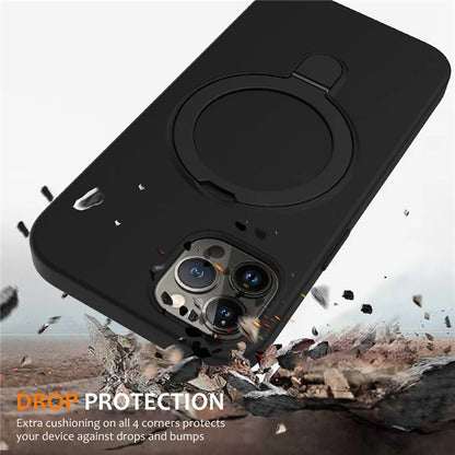 For iPhone 12 Pro Max Magnetic Case PC + Silicone Cover with Ring Kickstand