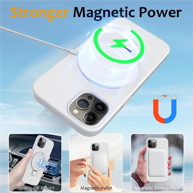 For iPhone 12 Pro Max Magnetic Case PC + Silicone Cover with Ring Kickstand