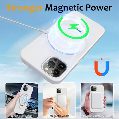 For iPhone 12 Pro Max Magnetic Case PC + Silicone Cover with Ring Kickstand