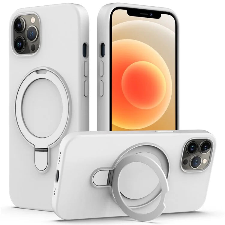 For iPhone 12 Pro Max Magnetic Case PC + Silicone Cover with Ring Kickstand