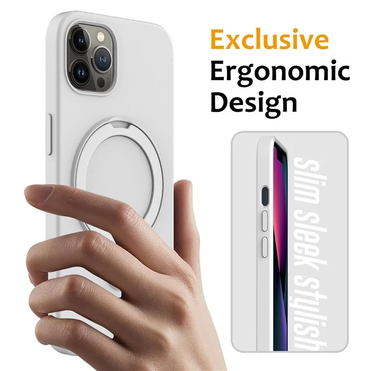 For iPhone 12 Pro Max Magnetic Case PC + Silicone Cover with Ring Kickstand