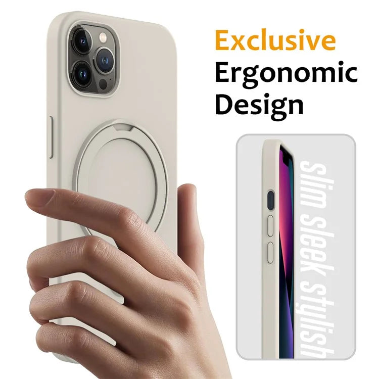 For iPhone 12 Pro Max Magnetic Case PC + Silicone Cover with Ring Kickstand
