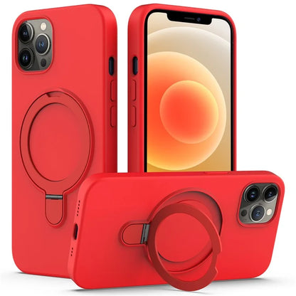 For iPhone 12 Pro Max Magnetic Case PC + Silicone Cover with Ring Kickstand