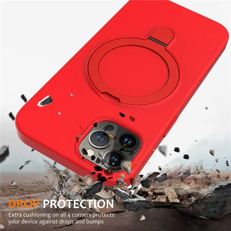 For iPhone 12 Pro Max Magnetic Case PC + Silicone Cover with Ring Kickstand
