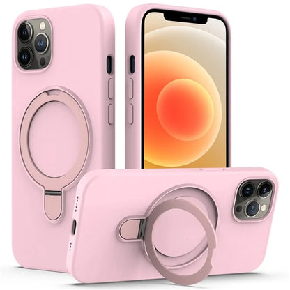 For iPhone 12 Pro Max Magnetic Case PC + Silicone Cover with Ring Kickstand