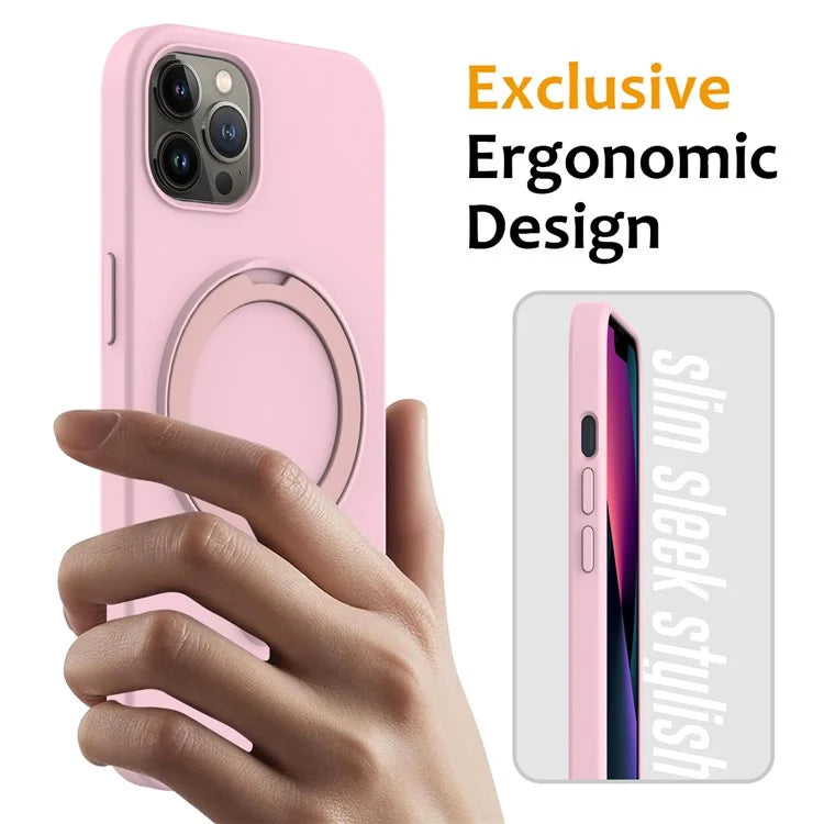 For iPhone 12 Pro Max Magnetic Case PC + Silicone Cover with Ring Kickstand