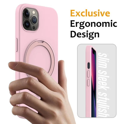 For iPhone 12 Pro Max Magnetic Case PC + Silicone Cover with Ring Kickstand