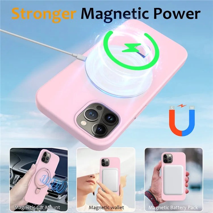 For iPhone 12 Pro Max Magnetic Case PC + Silicone Cover with Ring Kickstand