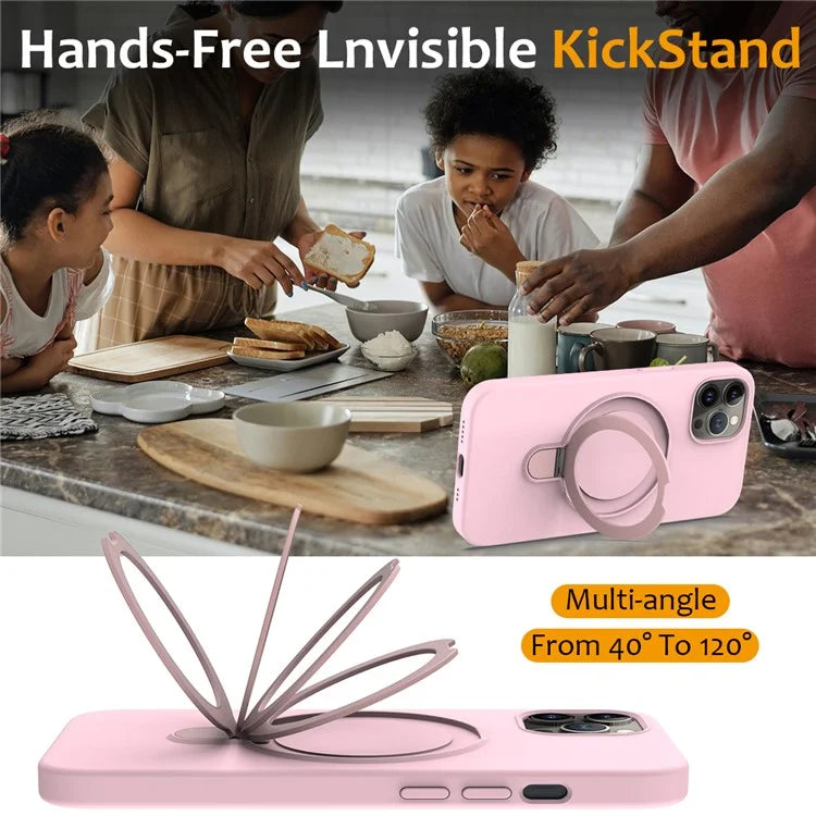 For iPhone 12 Pro Max Magnetic Case PC + Silicone Cover with Ring Kickstand