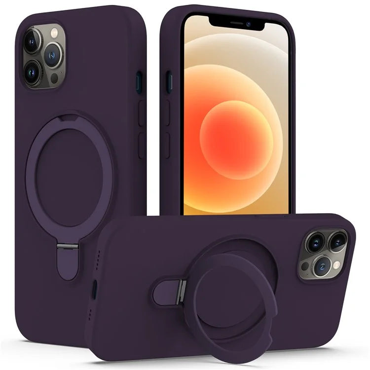 For iPhone 12 Pro Max Magnetic Case PC + Silicone Cover with Ring Kickstand