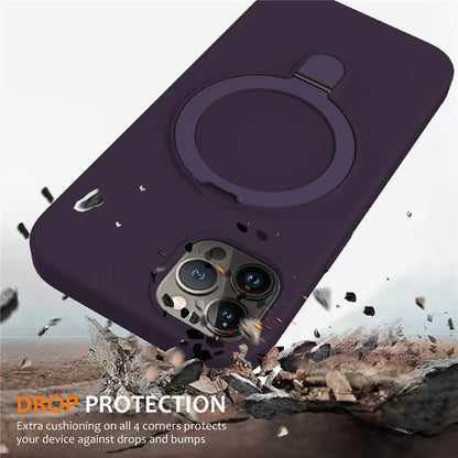 For iPhone 12 Pro Max Magnetic Case PC + Silicone Cover with Ring Kickstand