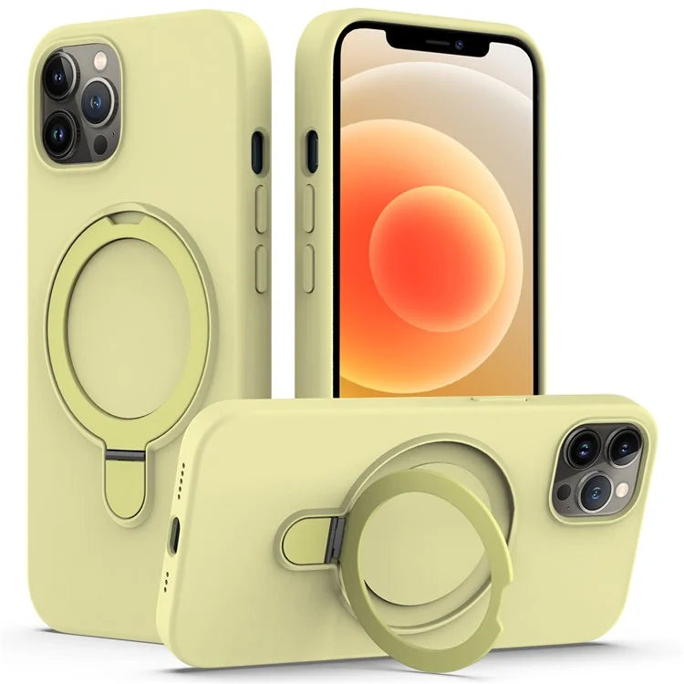 For iPhone 12 Pro Max Magnetic Case PC + Silicone Cover with Ring Kickstand