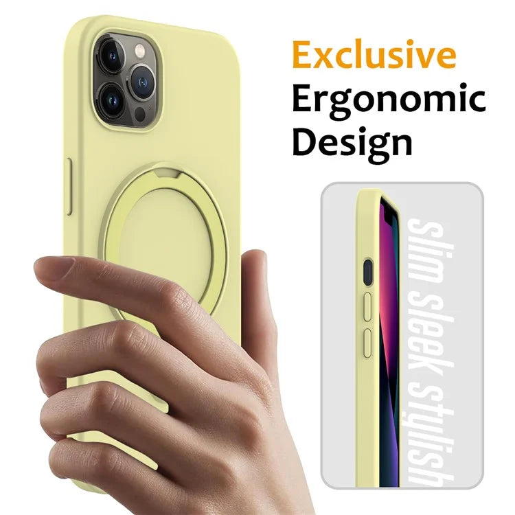 For iPhone 12 Pro Max Magnetic Case PC + Silicone Cover with Ring Kickstand