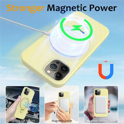 For iPhone 12 Pro Max Magnetic Case PC + Silicone Cover with Ring Kickstand