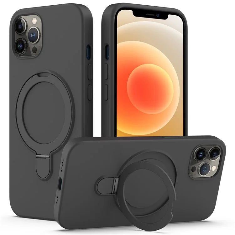 For iPhone 12 Pro Max Magnetic Case PC + Silicone Cover with Ring Kickstand Grey