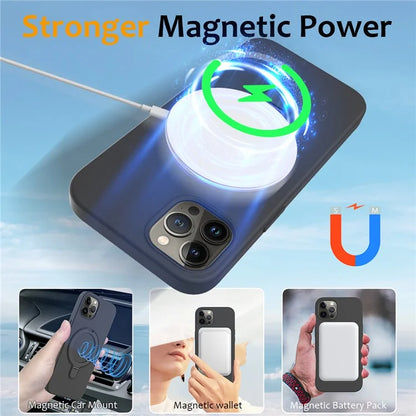 For iPhone 12 Pro Max Magnetic Case PC + Silicone Cover with Ring Kickstand Grey