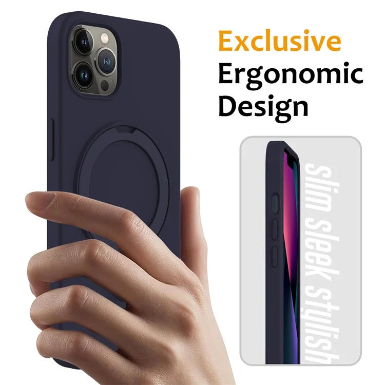 For iPhone 12 Pro Max Magnetic Case PC + Silicone Cover with Ring Kickstand
