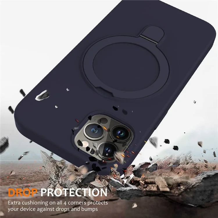 For iPhone 12 Pro Max Magnetic Case PC + Silicone Cover with Ring Kickstand