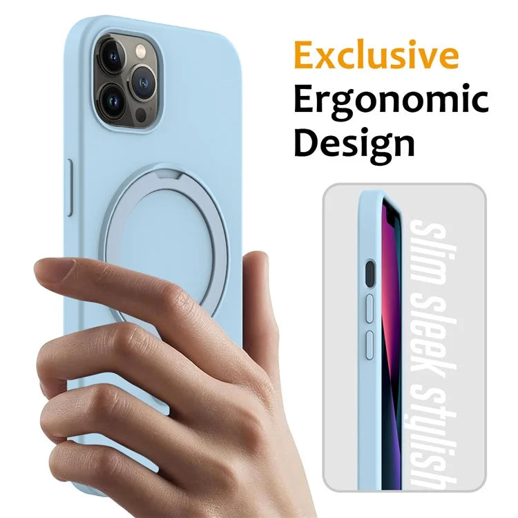 For iPhone 12 Pro Max Magnetic Case PC + Silicone Cover with Ring Kickstand