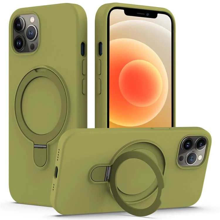 For iPhone 12 Pro Max Magnetic Case PC + Silicone Cover with Ring Kickstand