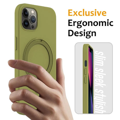 For iPhone 12 Pro Max Magnetic Case PC + Silicone Cover with Ring Kickstand