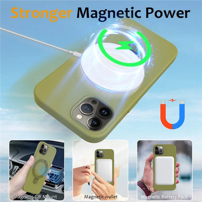 For iPhone 12 Pro Max Magnetic Case PC + Silicone Cover with Ring Kickstand