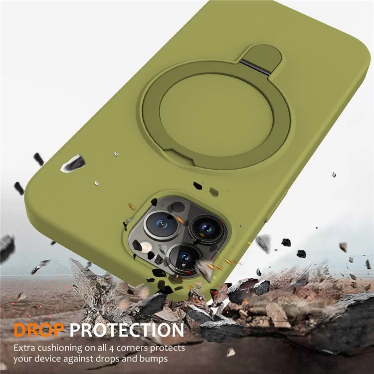 For iPhone 12 Pro Max Magnetic Case PC + Silicone Cover with Ring Kickstand