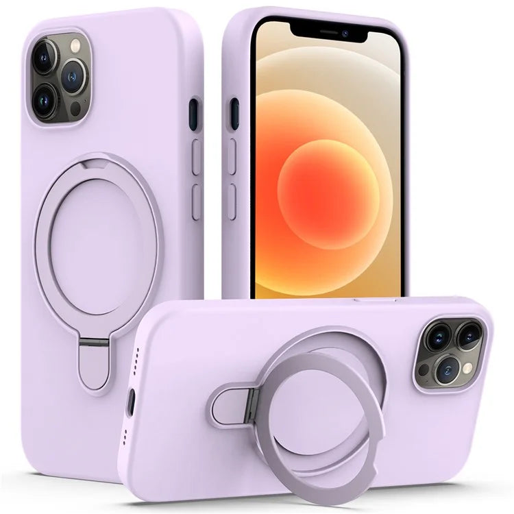 For iPhone 12 Pro Max Magnetic Case PC + Silicone Cover with Ring Kickstand