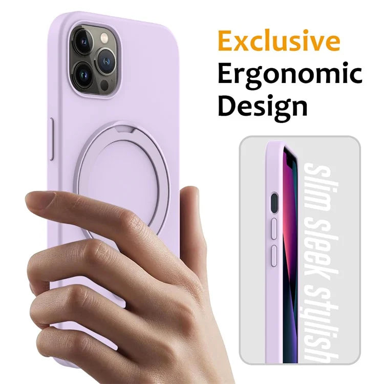 For iPhone 12 Pro Max Magnetic Case PC + Silicone Cover with Ring Kickstand