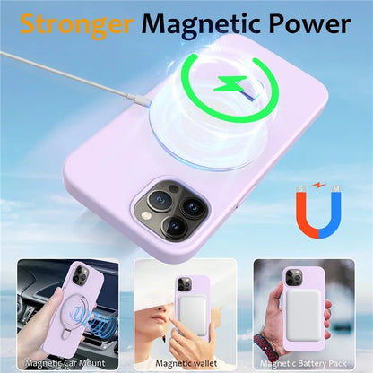 For iPhone 12 Pro Max Magnetic Case PC + Silicone Cover with Ring Kickstand