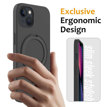For iPhone 14 Plus Kickstand Case PC + Silicone Phone Cover Compatible with MagSafe Grey