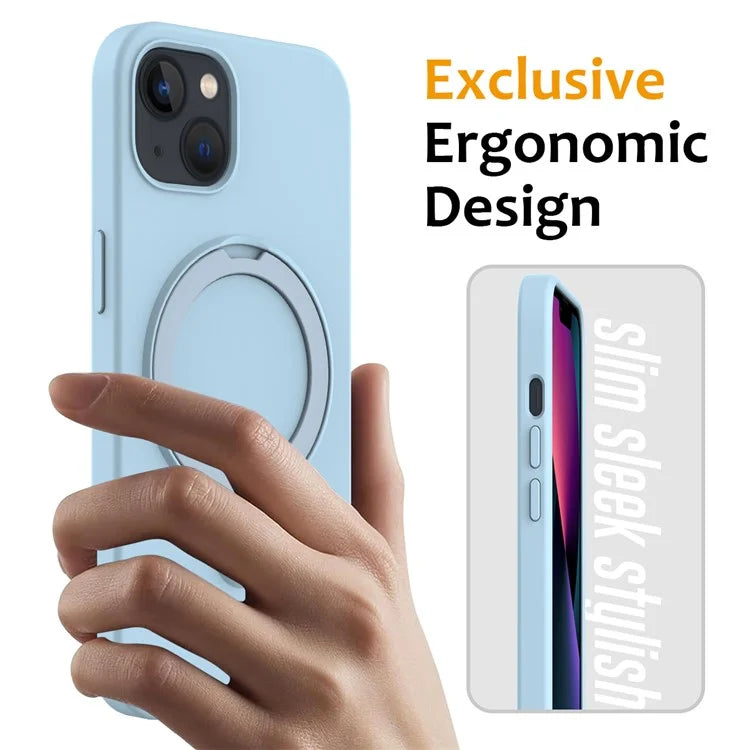 For iPhone 14 Plus Kickstand Case PC + Silicone Phone Cover Compatible with MagSafe